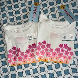 Lot of 2- Cat & Jack White Tees with Pink and Orange Flowers